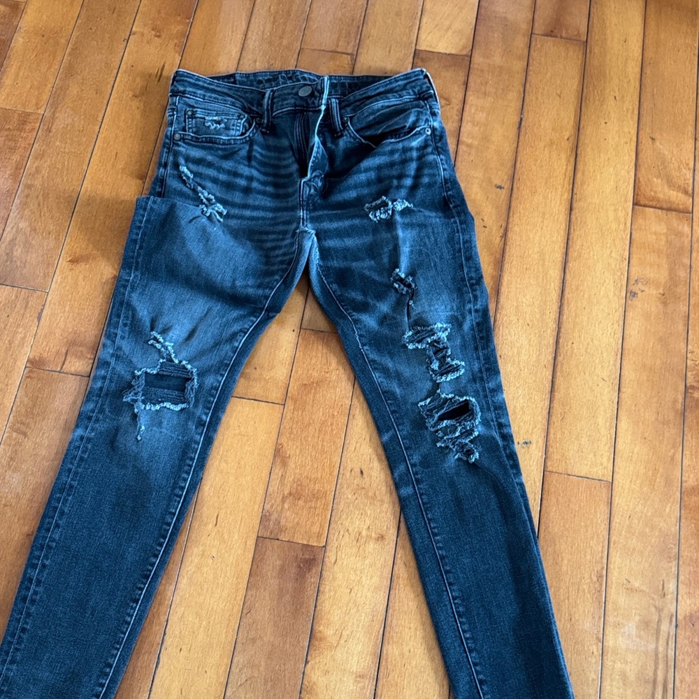 American Eagle Outfitters Dark Blue Distressed Skinny Jeans
